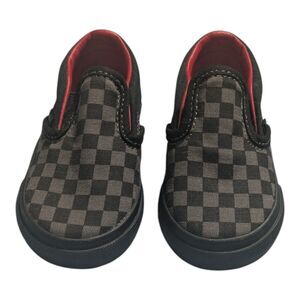 Vans Toddler Slip On Shoes Size 4.5 Black Gray Checkerboard Red Lining